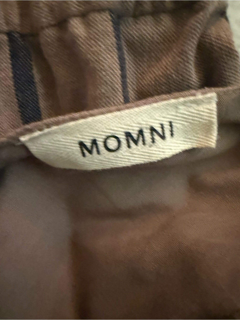 MOMNI Ruffle Strap Jumpsuit Brown Stripe Wide Leg Cotton Linen Size S - Picture 5 of 7